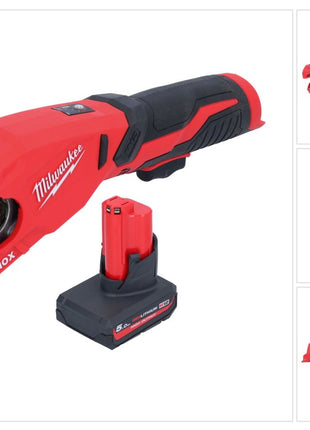 Milwaukee M12 PCSS-501 Akku Edelstahl Rohrabschneider 12 V 12 - 28 mm + 1x Akku 5,0 Ah - ohne Ladegerät