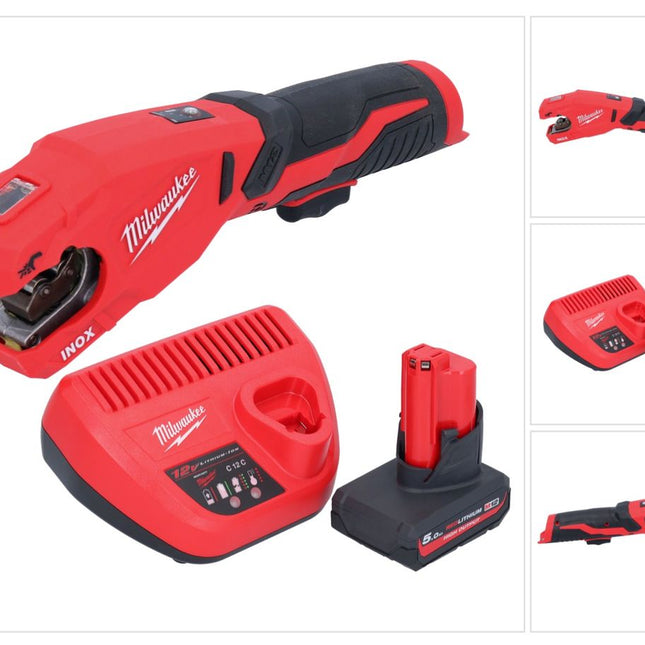 Milwaukee M12 PCSS-501 Akku Edelstahl Rohrabschneider 12 V 12 - 28 mm + 1x Akku 5,0 Ah + Ladegerät
