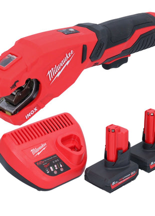 Milwaukee M12 PCSS-502 cortatubos de acero inoxidable a batería 12 V 12 - 28 mm + 2x baterías 5,0 Ah + cargador