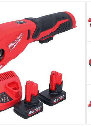 Coupe-tubes en acier inoxydable à batterie Milwaukee M12 PCSS-602 12 V 12 - 28 mm + 2x batteries 6,0 Ah + chargeur