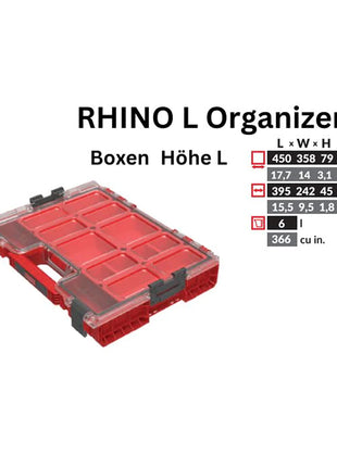 Toolbrothers RHINO L Organizer ULTRA Höhe L Boxen 452 x 358 x 79 mm 6 l stapelbar IP54 mit 8 Inlays