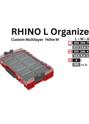 Toolbrothers RHINO L Organizer ULTRA Höhe M Custom Multilayer 452 x 296 x 79 mm 5 l stapelbar IP54