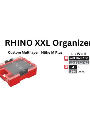 Toolbrothers RHINO XXL Organizer ULTRA Höhe M Plus Custom Multilayer 364 x 264 x 106 mm 4 l stapelbar IP66