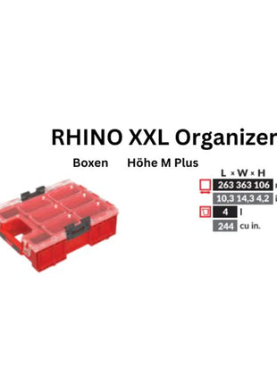 Toolbrothers RHINO XXL Organizer ULTRA Höhe M Plus Boxen 364 x 264 x 106 mm 4 l stapelbar IP66