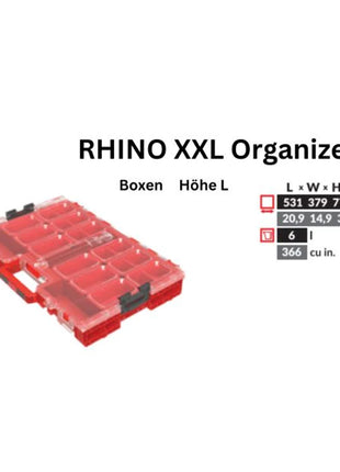 Toolbrothers RHINO XXL Organizer ULTRA Höhe L Boxen stapelbar 531 x 379 x 77 mm 6 l IP66 mit 10 Inlays