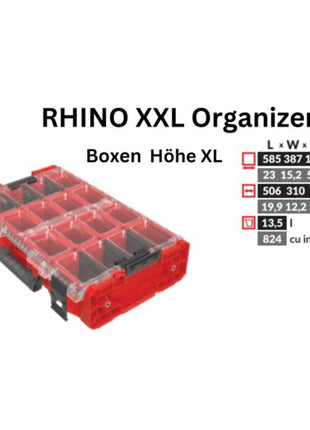 Toolbrothers RHINO XXL Organizer ULTRA Höhe XL Boxen Custom 582 x 387 x 131 mm 13,5 l IP66 mit 8 Inlays und 6 Trennwände