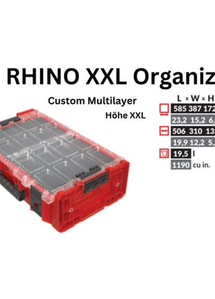 Toolbrothers RHINO XXL Organizer ULTRA Höhe 2XL Custom Multilayer stapelbar 582 x 387 x 172 mm 13,5 l IP66 mit Schaumstoffeinlage