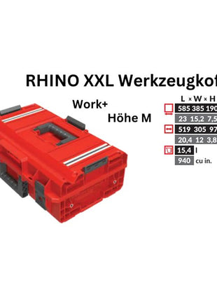 Toolbrothers RHINO XXL Werkzeugkoffer ULTRA Work+ Höhe M Custom modularer Organizer 585 x 385 x 190 mm 15,4 l stapelbar IP66