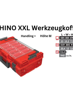 Toolbrothers RHINO XXL Werkzeugkoffer ULTRA Handling+ Höhe M Custom modularer Organizer 585 x 385 x 190 mm 15,4 l stapelbar IP66