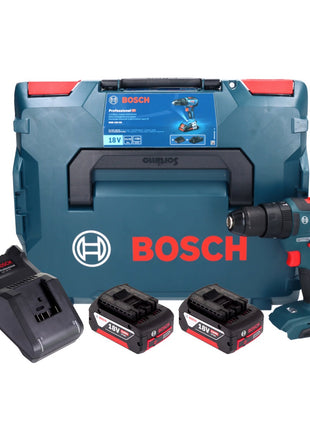 Bosch GSB 18V-55 Taladro percutor inalámbrico profesional 18 V 55 Nm sin escobillas (06019H5300) + 2 baterías de 4,0 Ah + cargador + L-Boxx