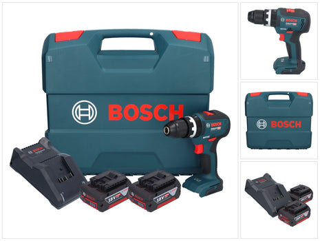 Perceuse à percussion sans fil Bosch GSB 18V-55 Professional 18 V 55 Nm sans balais (0615990L7C) + 2 batteries 4,0 Ah + chargeur + mallette