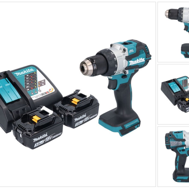 Makita DHP 489 RF Akku Schlagbohrschrauber 18 V 73 Nm Brushless + 2x Akku 3,0 Ah + Ladegerät