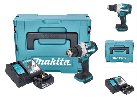 Makita DHP 489 RT1J trapano a percussione a batteria 18 V 73 Nm brushless + 1x batteria ricaricabile 5,0 Ah + caricabatterie + Makpac