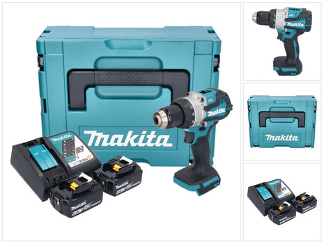 Makita DDF 489 RGJ taladro atornillador inalámbrico 18 V 73 Nm sin escobillas + 2 baterías 6,0 Ah + cargador + Makpac