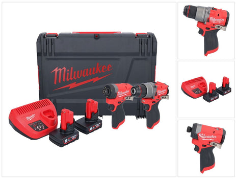 Milwaukee M12 FPP2A2-602X Combo Set ( 4933480588 ) M12 FPD2 akumulatorowa wiertarko-wkrętarka udarowa 45 Nm + M12 FID2 akumulatorowy klucz udarowy 170 Nm 1/4" bezszczotkowy + 2x akumulator 6.0 Ah + ładowarka + pudełko HD