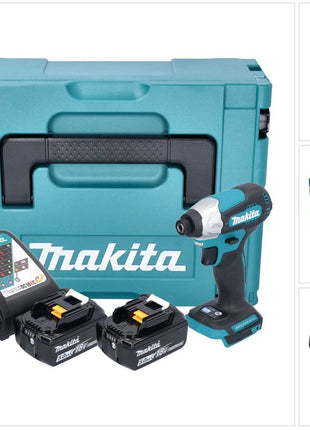 Makita DTD 157 RTJ Akku Schlagschrauber 18 V 140 Nm 1/4" Brushless + 2x Akku 5,0 Ah + Ladegerät + Makpac