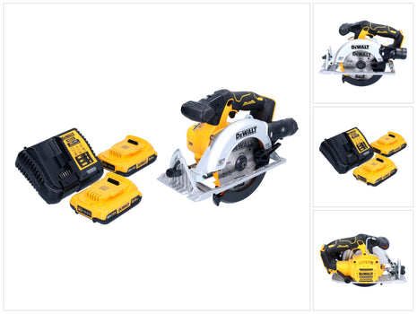 Scie circulaire manuelle à batterie DeWalt DCS 565 D2 18 V 165 mm sans balais + 2x batteries 2,0 Ah + chargeur