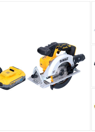 Scie circulaire sans fil DeWalt DCS 565 H1 18 V 165 mm sans balais + 1 batterie Powerstack 5,0 Ah + chargeur