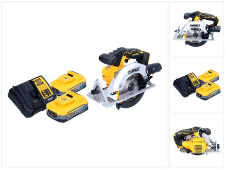 Akumulatorowa pilarka tarczowa DeWalt DCS 565 H2 18 V 165 mm bezszczotkowa + 2x akumulator Powerstack 5,0 Ah + ładowarka