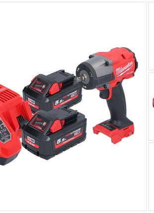 Milwaukee M18 FMTIW2F38-552 Akumulatorowy klucz udarowy 18 V 745 Nm 3/8" bezszczotkowy + 2x akumulator 5,5 Ah + ładowarka