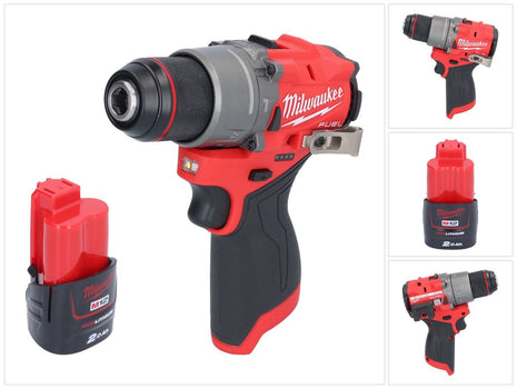 Taladro percutor inalámbrico Milwaukee M12 FPD2-201 12 V 45 Nm sin escobillas + 1x batería 2,0 Ah - sin cargador