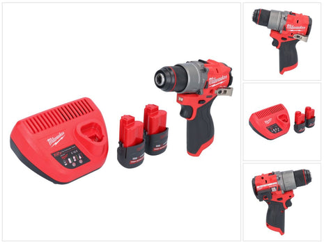 Milwaukee M12 FPD2-252 akumulatorowa wiertarka udarowa 12 V 45 Nm bezszczotkowa + 2x akumulator 2,5 Ah + ładowarka