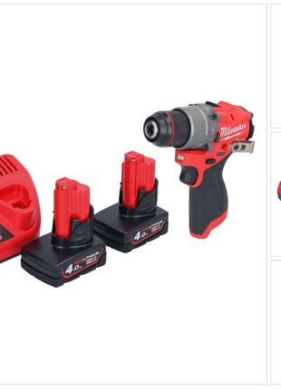 Taladro percutor inalámbrico Milwaukee M12 FPD2-402 12 V 45 Nm sin escobillas + 2x baterías 4,0 Ah + cargador