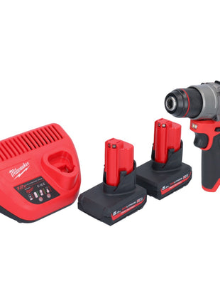 Taladro percutor inalámbrico Milwaukee M12 FPD2-502 12 V 45 Nm sin escobillas + 2x baterías 5,0 Ah + cargador