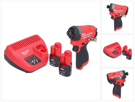 Milwaukee M12 FID2-202 akumulatorowy klucz udarowy 12 V 170 Nm 1/4" bezszczotkowy + 2x akumulator 2,0 Ah + ładowarka