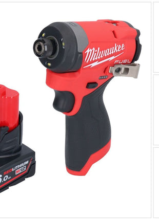 Llave de impacto a batería Milwaukee M12 FID2-601 12 V 170 Nm 1/4" sin escobillas + 1x batería 6,0 Ah - sin cargador