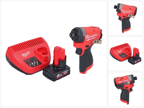 Milwaukee M12 FID2-601 akumulatorowy klucz udarowy 12 V 170 Nm 1/4" bezszczotkowy + 1x akumulator 6,0 Ah + ładowarka