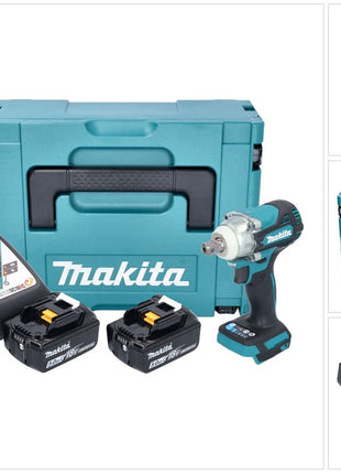 Makita DTW 301 RTJ atornillador de impacto inalámbrico 18 V 330 Nm 1/2" sin escobillas + 2x batería 5,0 Ah + cargador + Makpac