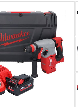 Marteau combiné à batterie Milwaukee M18 BLHX-801X 18 V 2,3 J sans balais + 1x batterie 8,0 Ah + chargeur + boîtier HD