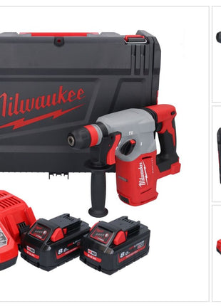 Marteau combiné à batterie Milwaukee M18 BLHX-802X 18 V 2,3 J sans balais + 2x batteries 8,0 Ah + chargeur + boîtier HD