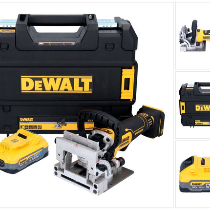 DeWalt DCW 682 NT Akku Flachdübelfräse 18 V 102 x 20 mm Brushless + 1x Powerstack Akku 5,0 Ah + TSTAK - ohne Ladegerät