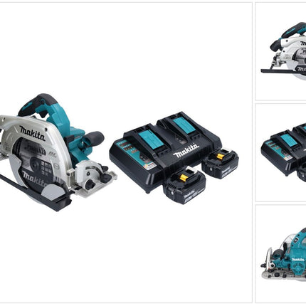 Makita DHS 900 PM2U Akku Handkreissäge 36 V ( 2x 18 V ) 235 mm Brushless + 2x Akku 4,0 Ah + Doppel Ladegerät + Bluetooth Adapter