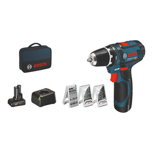 Bosch GSR 12V-15 Professional Akku Bohrschrauber 12 V 30 Nm ( 0615990G6L ) + 2x Akku 2,0 / 4,0 Ah + Ladegerät + 39 tlg. Zubehör Set + Tasche