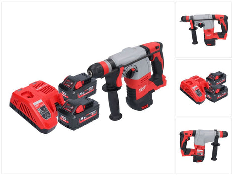 Milwaukee M18 HD18HX-552 Akku Kombihammer 18 V 2,4 J + 2x Akku 5,5 Ah + Ladegerät