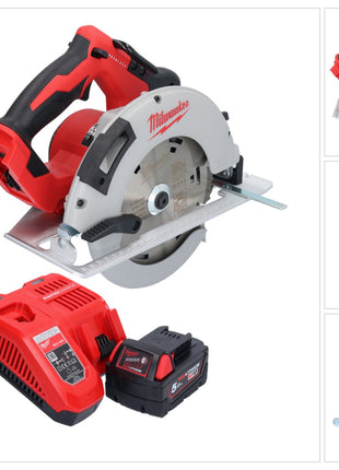 Sierra circular de mano a batería Milwaukee M18 BLCS66-501 18 V 190 mm sin escobillas + 1x batería 5,0 Ah + cargador