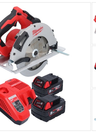 Scie circulaire à main sur batterie Milwaukee M18 BLCS66-502 18 V 190 mm sans balais + 2x batteries 5,0 Ah + chargeur