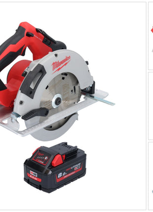 Milwaukee M18 BLCS66-801 Akku Handkreissäge 18 V 190 mm Brushless + 1x Akku 8,0 Ah - ohne Ladegerät