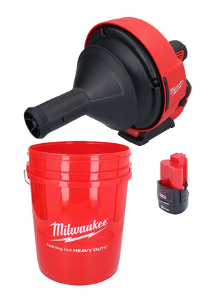 Limpiador de tuberías a batería Milwaukee M12 BDC6-201C 12 V + 1x batería 2,0 Ah + espiral + cubo - sin cargador