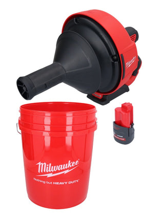 Limpiador de tuberías a batería Milwaukee M12 BDC6-251C 12 V + 1x batería 2,5 Ah + espiral + cubo - sin cargador