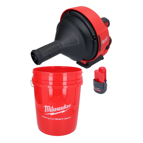 Limpiador de tuberías a batería Milwaukee M12 BDC6-251C 12 V + 1x batería 2,5 Ah + espiral + cubo - sin cargador