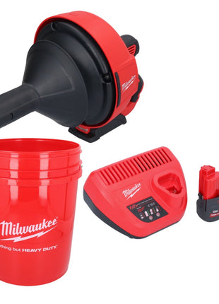 Milwaukee M12 BDC6-252C Akku Rohrreinigungsgerät 12 V + 2x Akku 2,5 Ah + Ladegerät + Spirale + Eimer