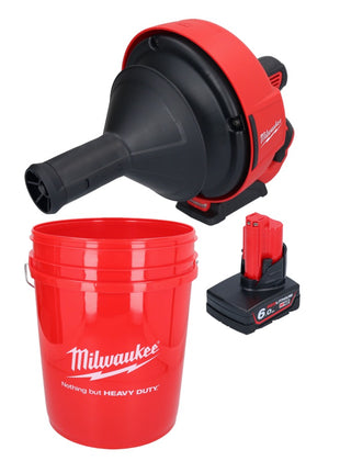 Limpiador de tuberías a batería Milwaukee M12 BDC6-601C 12 V + 1x batería 6,0 Ah + espiral + cubo - sin cargador