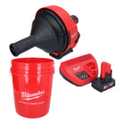 Limpiador de tuberías a batería Milwaukee M12 BDC6-601C 12 V + 1x batería 6,0 Ah + cargador + espiral + cubo