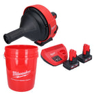 Limpiador de tuberías a batería Milwaukee M12 BDC6-602C 12 V + 2x baterías 6,0 Ah + cargador + espiral + cubo