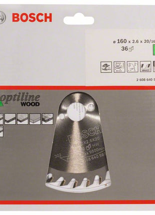 Lame de scie circulaire BOSCH Optiline Wood diamètre extérieur 160 mm nombre de dents 36 WZ (4000815437)