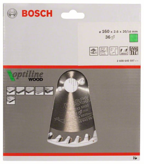 BOSCH Lame pour scie circulaire Optiline Wood D. ext. 160 mm nombre de dents 36 WZ ( 4000815437 )